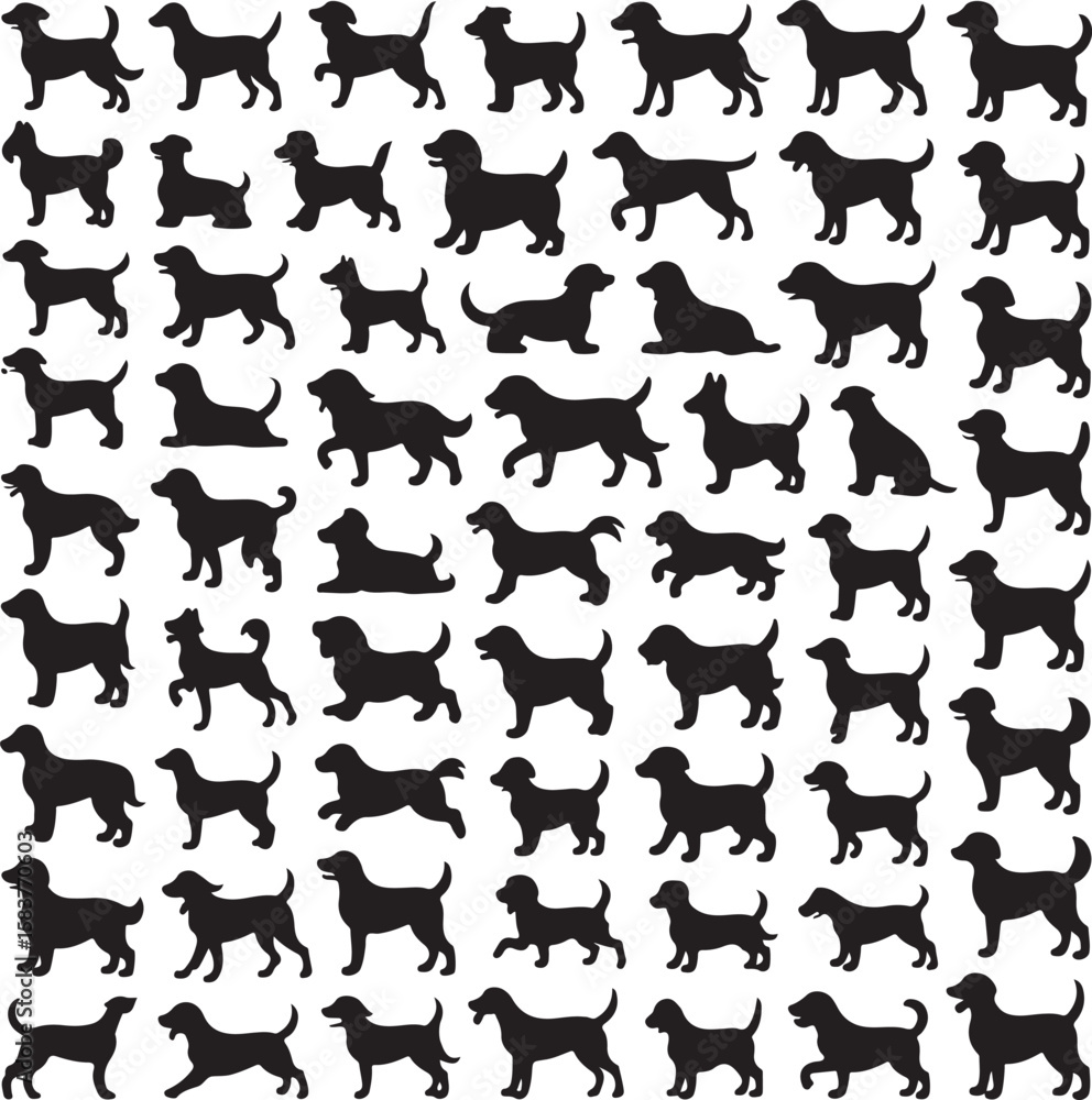 Obraz premium Various dog silhouettes in different poses dogs black