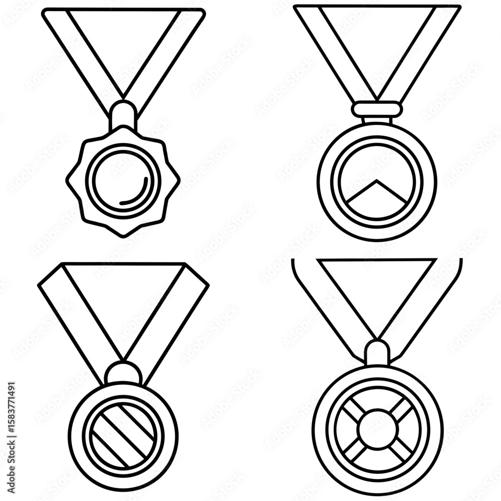 Obraz premium Sports Medal Coloring Page – Achievement Award Line Art Illustration for Kids and Adults