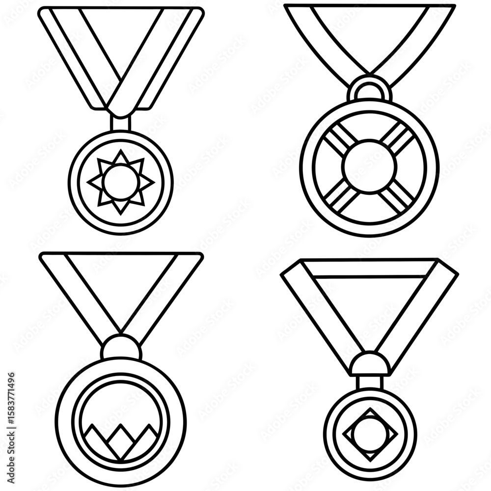 Obraz premium Sports Medal Coloring Page – Achievement Award Line Art Illustration for Kids and Adults