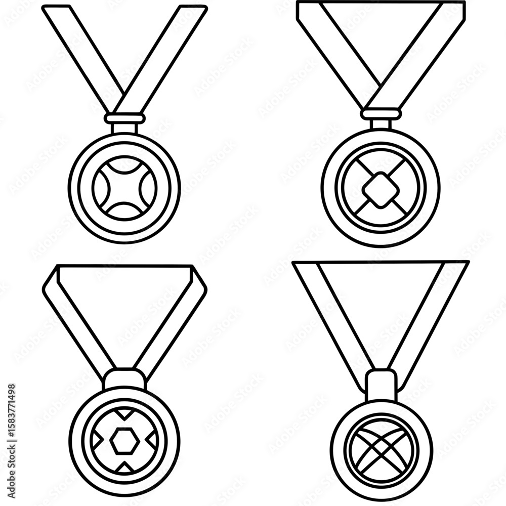 Obraz premium Sports Medal Coloring Page – Achievement Award Line Art Illustration for Kids and Adults