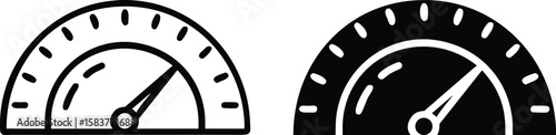 Speed Gauge Icon Set – Black and White Speedometer Dashboard Meter Vector Illustration