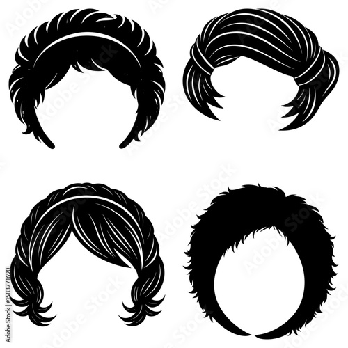 Illustration showing four different black hairstyles with varying lengths and textures on a white backdrop