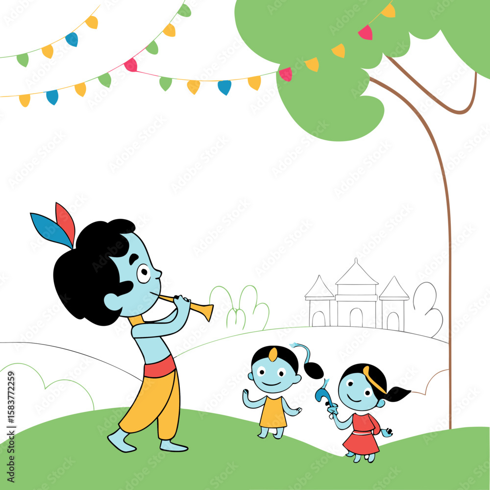 Fototapeta premium Krishna Janmashtami, also known simply as Krishnashtami, Janmashtami, or Gokulashtami, is an annual Hindu festival that celebrates the birth of Krishna, the eighth avatar of Vishnu. In certain Hindu t