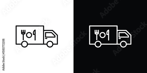Food truck icon in outline style. Vector.