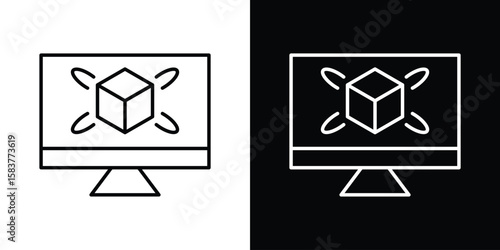 Computer simulation icon in outline style. Vector.