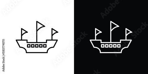Caravel icon in outline style. Vector.
