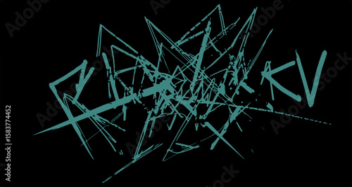 Dynamic Abstract Scribble on Black: An energetic abstract graphic bursts from a black plane with scribbled line creating a mesmerizing focal point of motion and depth.