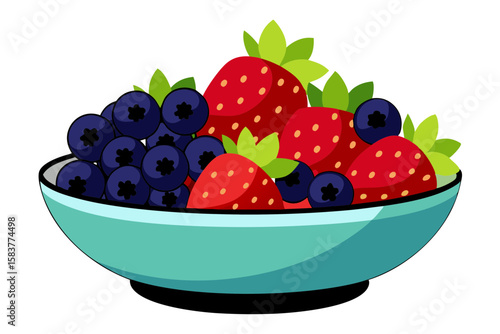 Fresh Mixed Berry Bowl with Strawberries Blueberries and Raspberries Illustration