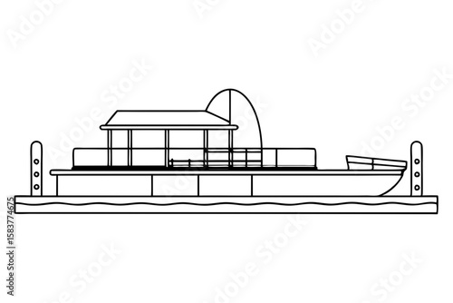 Pontoon Silhouette Line Art Minimalist Pontoon Boat Drawing Vector