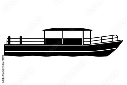 Vector Line Art Pontoon Boat Silhouette Illustration for Nautical Theme