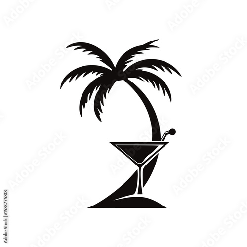 palm tree and cocktail icon, logo