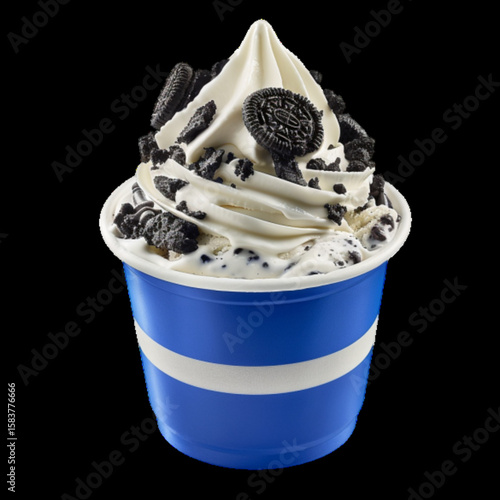 Vanilla soft serve ice cream with crushed cookies isolated on transparent background