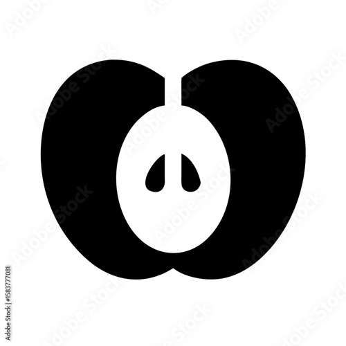 Minimalist Apple Cross-Section Icon A Simple Black and White Design for Nutrition, Health, and Organic Concepts in Vector Format