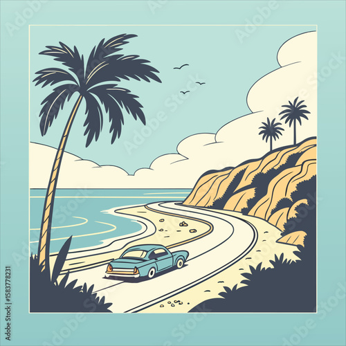 A road with a picture of a mountain and a road with a road sign that says the road