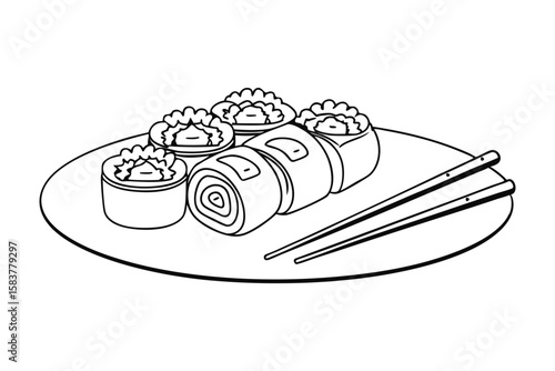 Modern Plate of Gourmet Sushi Rolls with Chopsticks on Table