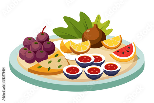 Appetizing Mediterranean Starter Plate with Olives Figs and Tomatoes
