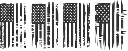 Distressed American Flag - Black and White Grunge Style Design Featuring American Flag with Stripes and Stars for Patriotic, Military, and Americana-Inspired Artwork