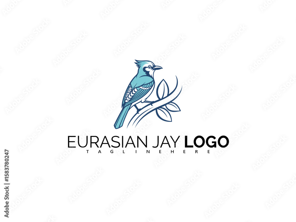 Fototapeta premium Artistic Eurasian Jay Logo Design with Blue Bird Elements. Vector Logo Perfect for Birdwatching Tours, Wildlife Foundations, Outdoor Packaging, and Nature Product Identity.