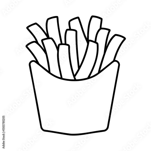 Outline french fries in a paper container on a fast food