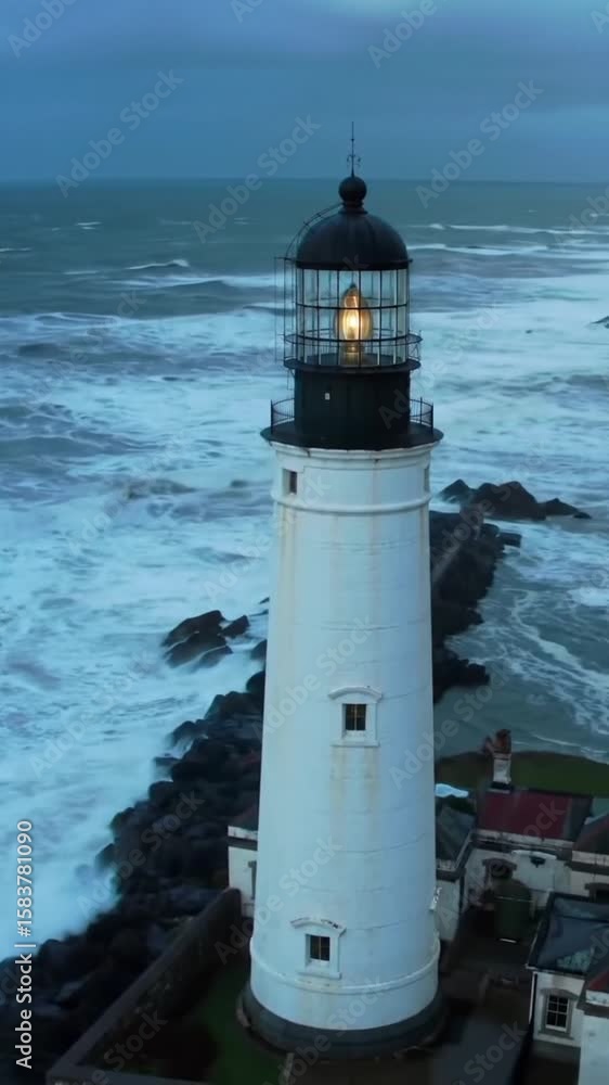 Guiding Light at Sea: A tall lighthouse stands resilient amidst the ...