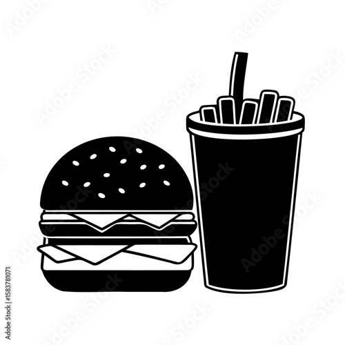 A hamburger with fries a drink on french