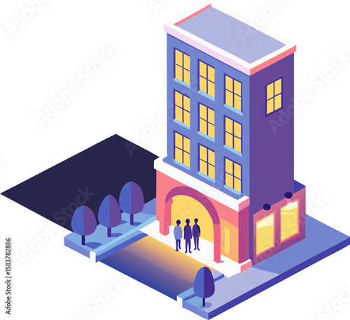 Vector hotel icon in flat design style, colorful, hospitality concept