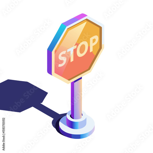 Vector stop sign icon in flat design style, colorful, traffic safety concept