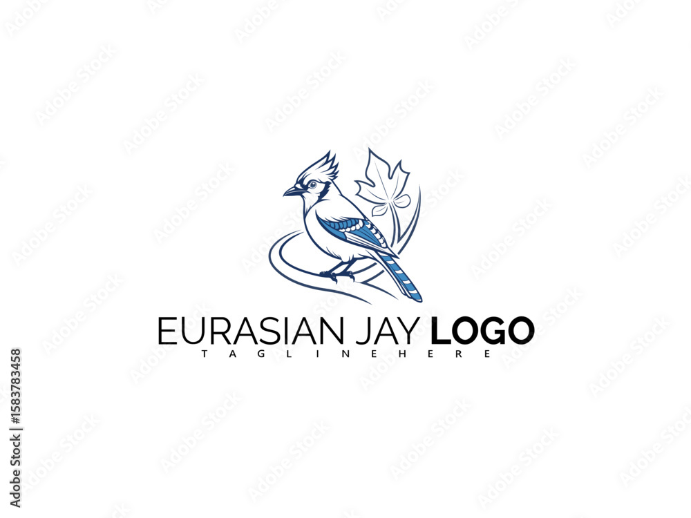 Fototapeta premium Clean and Elegant Eurasian Jay Logo Design in Vector Format. Blue Bird Symbol for Nature-Based Business Identity, Ornithology Projects, Eco-Friendly Labels, and Wildlife Branding.