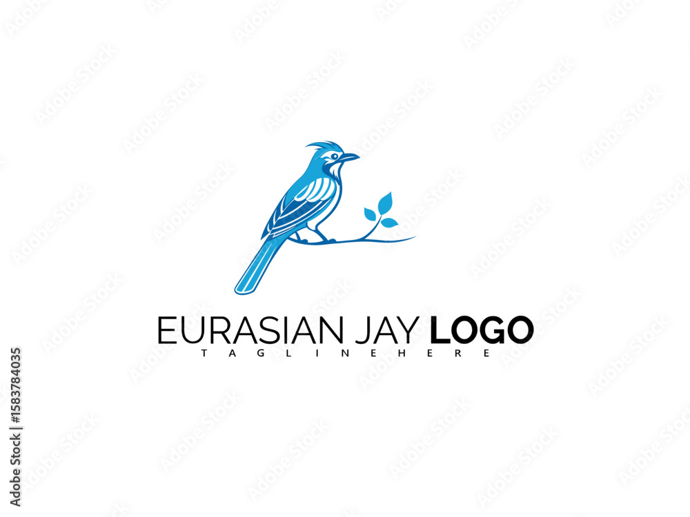 Fototapeta premium Sophisticated Eurasian Jay Logo Design in Vector Form. Perfect for Wildlife Brand Identity, Forest Tours, Nature Packaging, and Ornithology-Based Logos with Blue Bird Style.