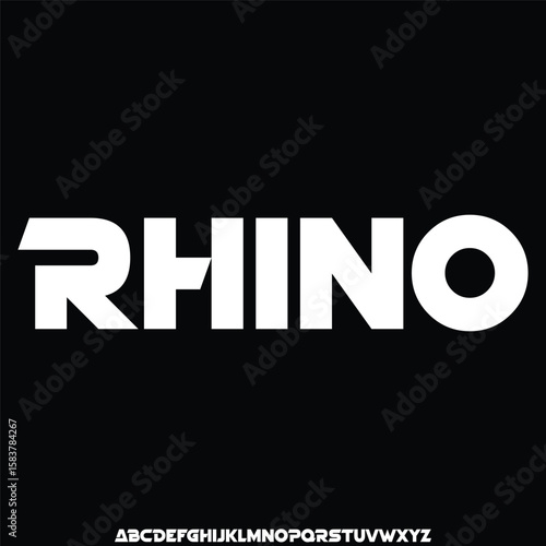 Modern strong rhino condensed alphabet display font vector illustration