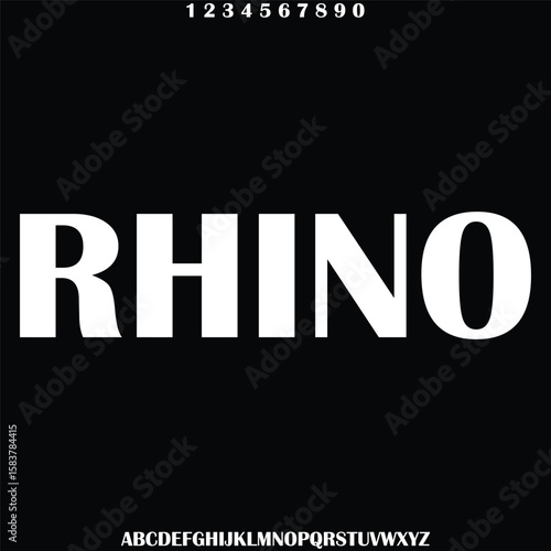 Modern strong rhino condensed alphabet display font vector illustration