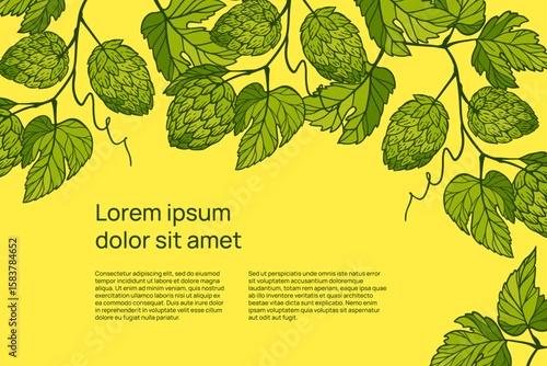 banner template with green hops in a hand-drawn style. bright decor for a beer festival