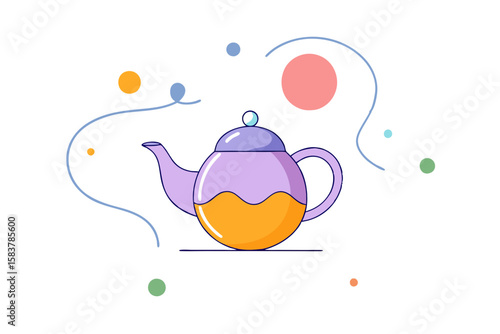 Colorful Teapot Vector with Herbal Tea and Steamy Aroma