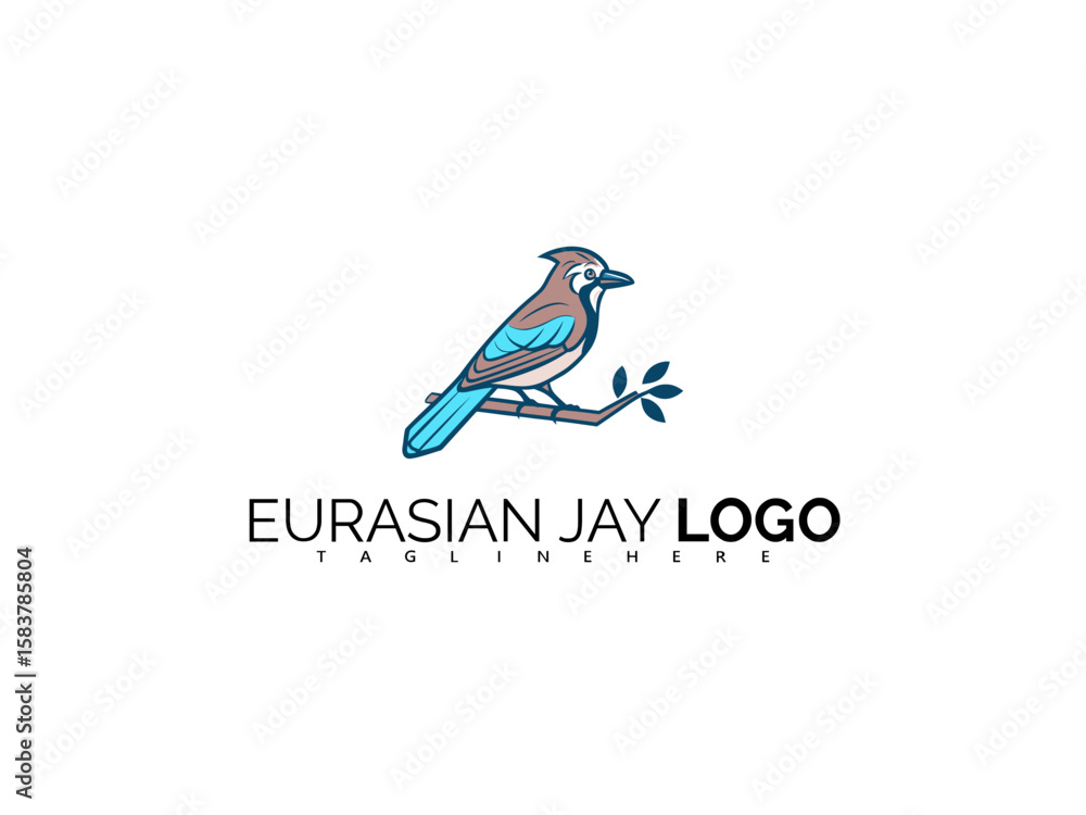 Fototapeta premium Artistic Eurasian Jay Logo Design for Eco Branding. Elegant Vector Mascot of Blue Jay Ideal for Sustainable Clothing, Birdwatching Apps, and Wildlife Identity Projects.