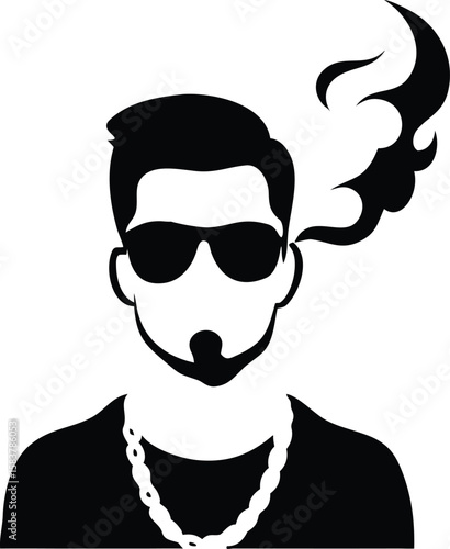 Black and White Silhouette of a Man Wearing Sunglasses and a Chain Smoking vector