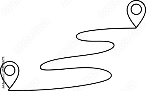 Continuous Line Drawing of a Route with Map Location Pins – Journey, Navigation, and Travel Concept