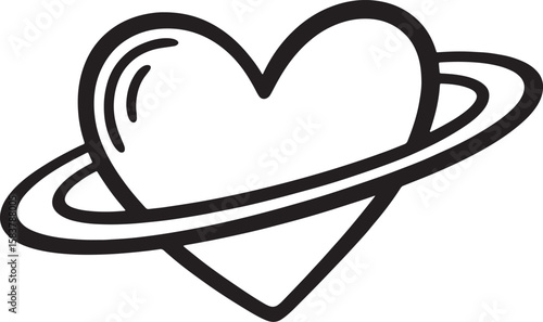 heart with orbit ring wrapped silhouette line art design illustration premium quality