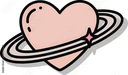 heart with orbit ring wrapped silhouette line art design illustration premium quality
