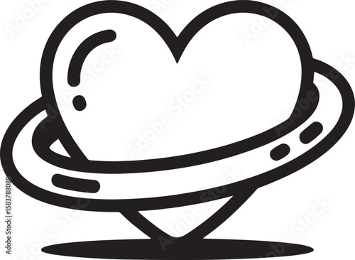 heart with orbit ring wrapped silhouette line art design illustration premium quality