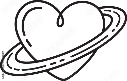 heart with orbit ring wrapped silhouette line art design illustration premium quality