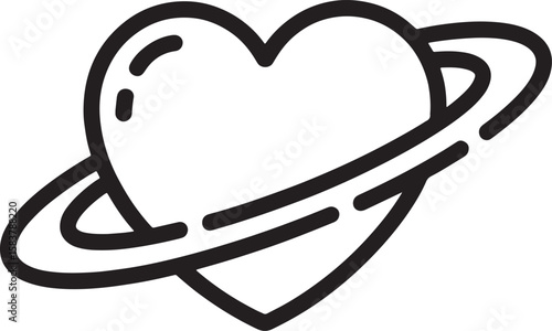 heart with orbit ring wrapped silhouette line art design illustration premium quality