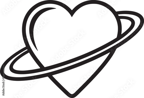 heart with orbit ring wrapped silhouette line art design illustration premium quality