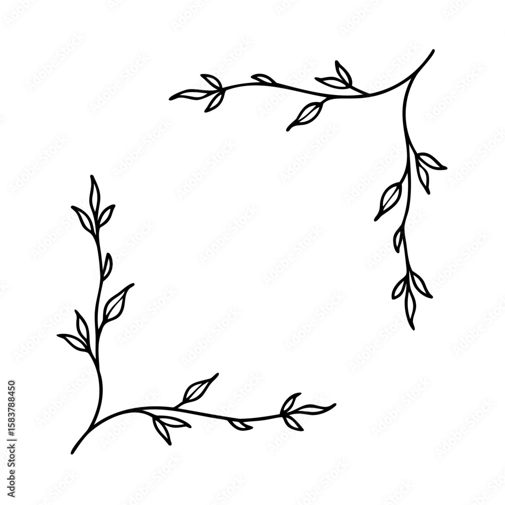Obraz premium Line art floral frame with leaves branches on a vector