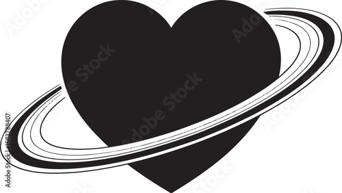 heart with orbit ring wrapped silhouette line art design illustration premium quality
