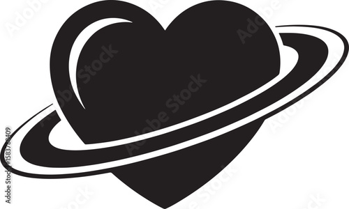 heart with orbit ring wrapped silhouette line art design illustration premium quality
