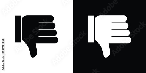 Thumb down icon black and white. Simple glyph icons.