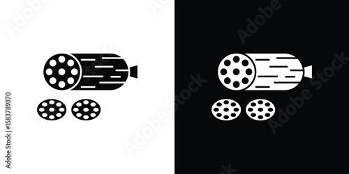 Salami icon black and white. Simple glyph icons.