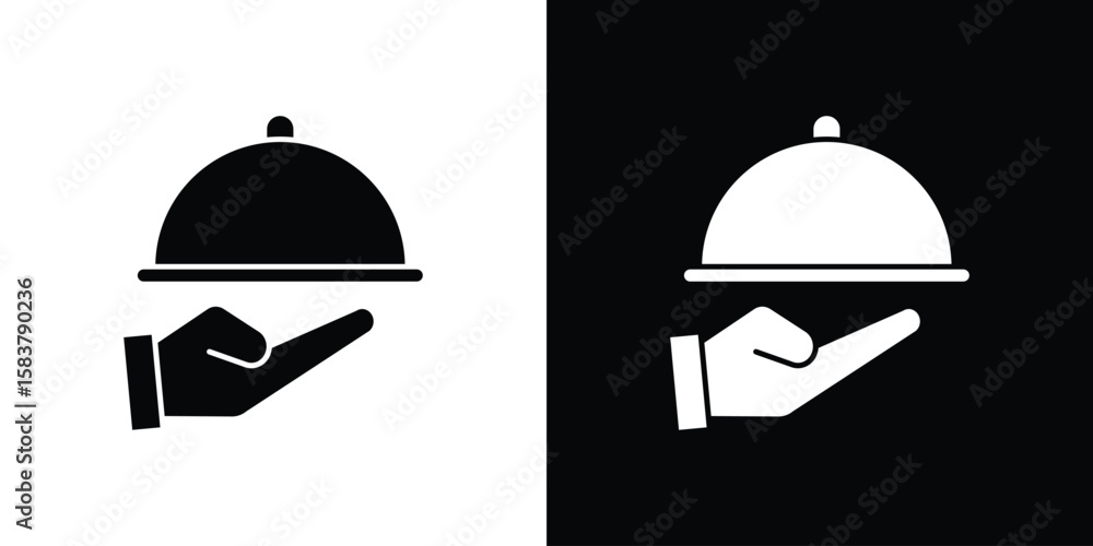 Fototapeta premium Restaurant Tray icon black and white. Simple glyph icons.