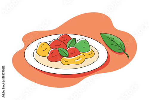 Italian Gnocchi with Cheese and Tomato Sauce Vector Illustration