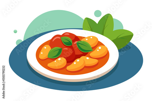Colorful Gnocchi Platter with Fresh Basil and Parmesan Vector